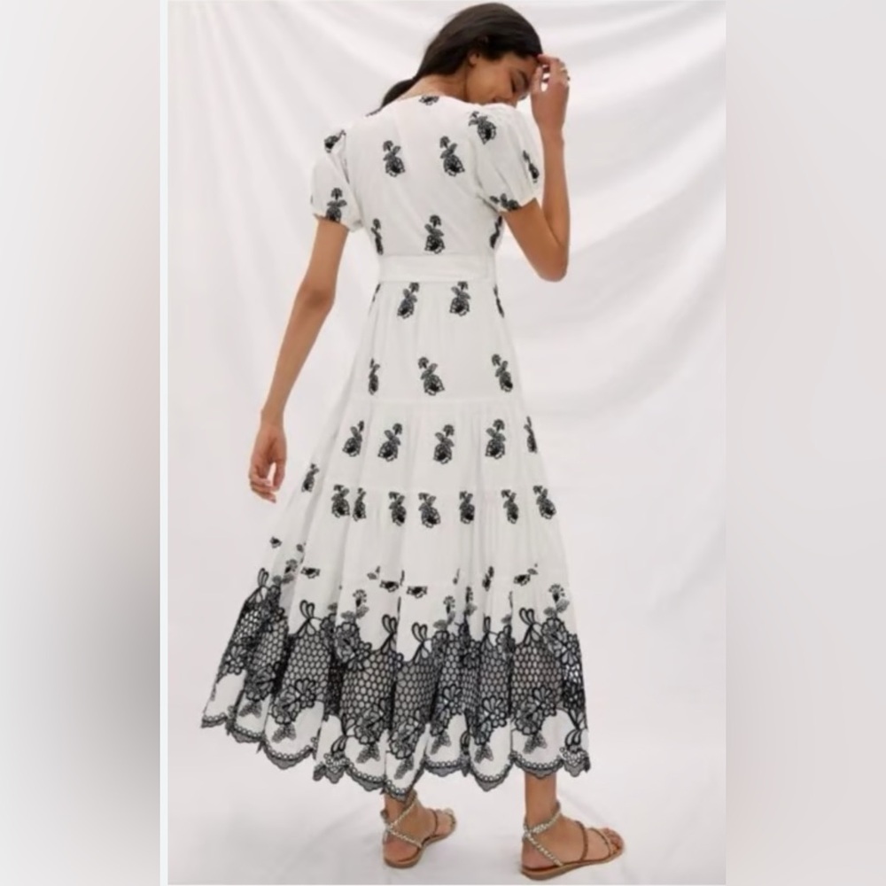 Anthropologie Chic White and Black Floral Midi Dress - Picture 2 of 7
